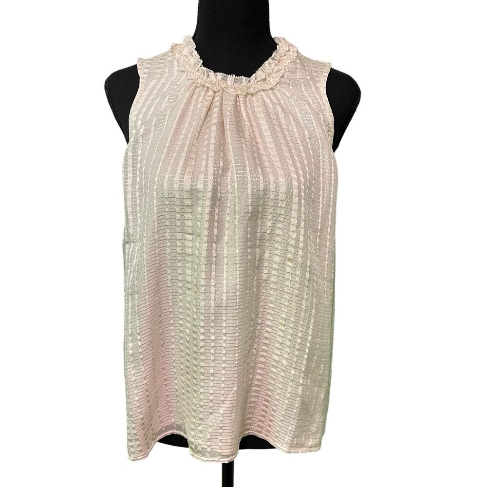 WH|BM Women’s Silk Sleeveless Metallic Silver Threading Blouse/Top Size Small